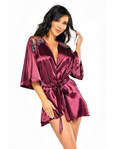 Short bathrobe satin burgundy Summer Beauty Night Fashion