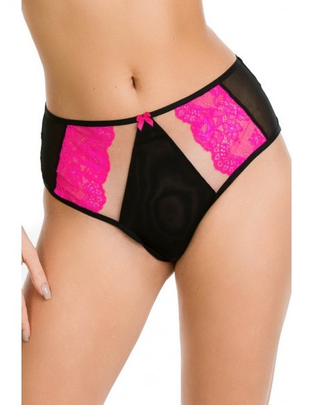 Mediolano figi pełne Fluo 19155, różowa koronka na bokach