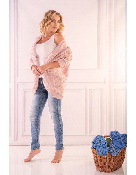 Monaren kardigan damski z długim rękawem pudrowy, Merribel