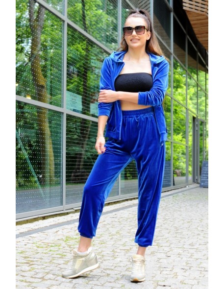 Klindey blue/niebieski welurowy set dresowy with rozpinaną bluzą merribel