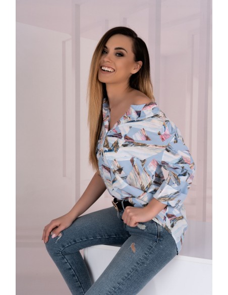 Kalena blouse women's 3/4 sleeve błękitna with patterns, Merribel 85487